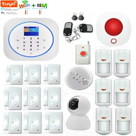 TUYA App Control Home Security Alarm System 433MHz WIFI GSM Burglar Alarm Video IP Camera Smoke Fire Alarm Sensor Alexa Version
TUYA App Control Home Security Alarm System 433MHz WIFI GSM Burglar Alarm Video IP Camera Smoke Fire Alarm Sensor Alexa Version