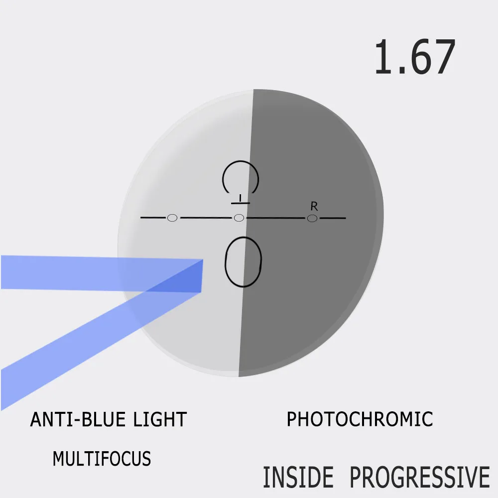 

1.56 1.61 1.67 Anti-blue light photochromic Progressive Multifocal Lenses Prescription Myopia Hyperopia Short Middle Far Lens