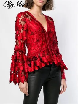 2020 New Fall Winter embroidery red lace blouse flare sleeve deep V women tops high quality Long Sleeve Women Tops
2020 New Fall Winter embroidery red lace blouse flare sleeve deep V women tops high quality Long Sleeve Women Tops