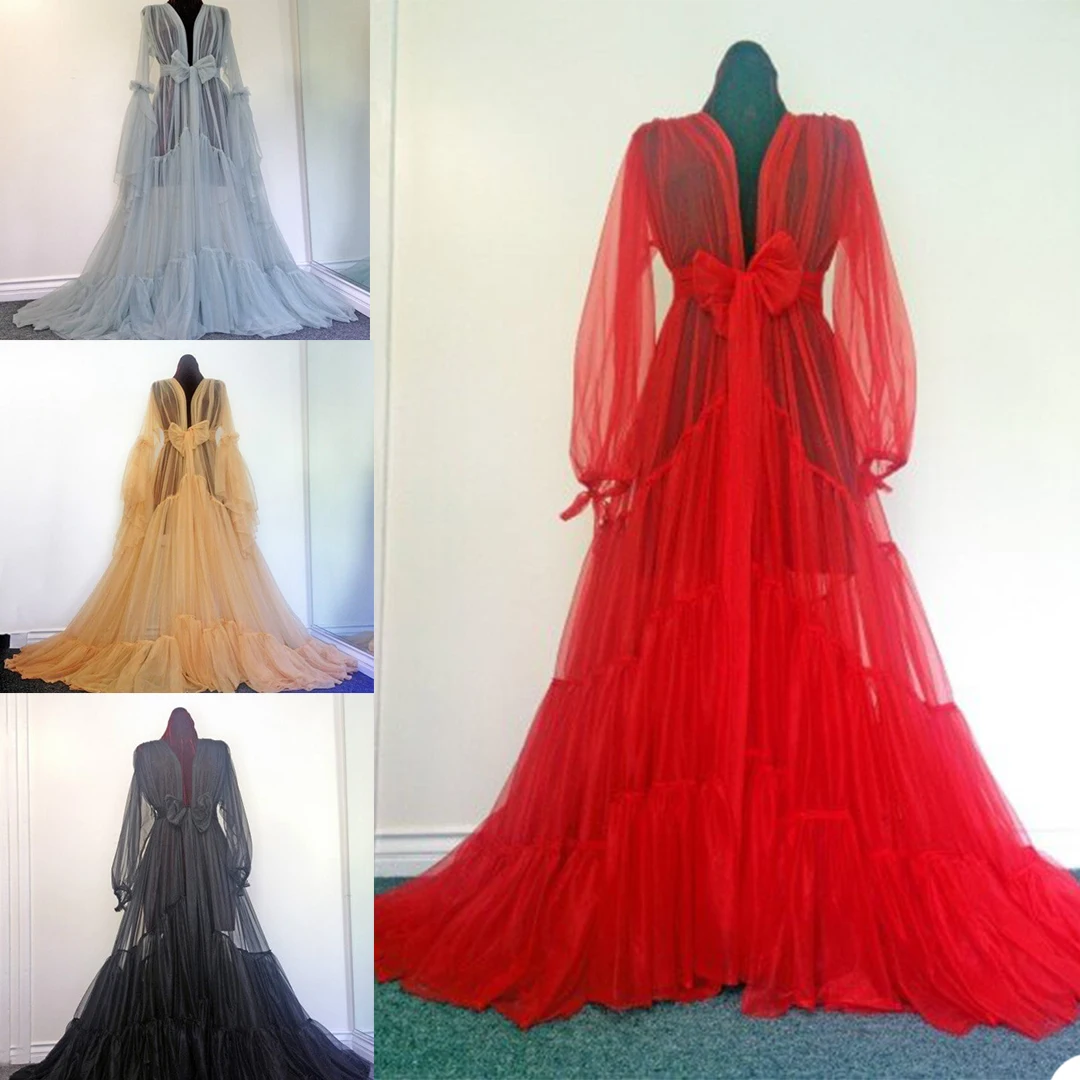 Ladies Tulle Evening Dresses Robes for Photo Shoot Baby Shower Sexy Long Sleeves Ruffle Women Dress Photography Robe Custom Made
Ladies Tulle Evening Dresses Robes for Photo Shoot Baby Shower Sexy Long Sleeves Ruffle Women Dress Photography Robe Custom Made