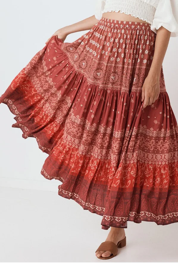 2019 Summer New Women's Skirts Floral Printing Boho Long Skirts High Waist Red Rayon Skirt Empire Sweet National Holiday Skirts
2019 Summer New Women's Skirts Floral Printing Boho Long Skirts High Waist Red Rayon Skirt Empire Sweet National Holiday Skirts