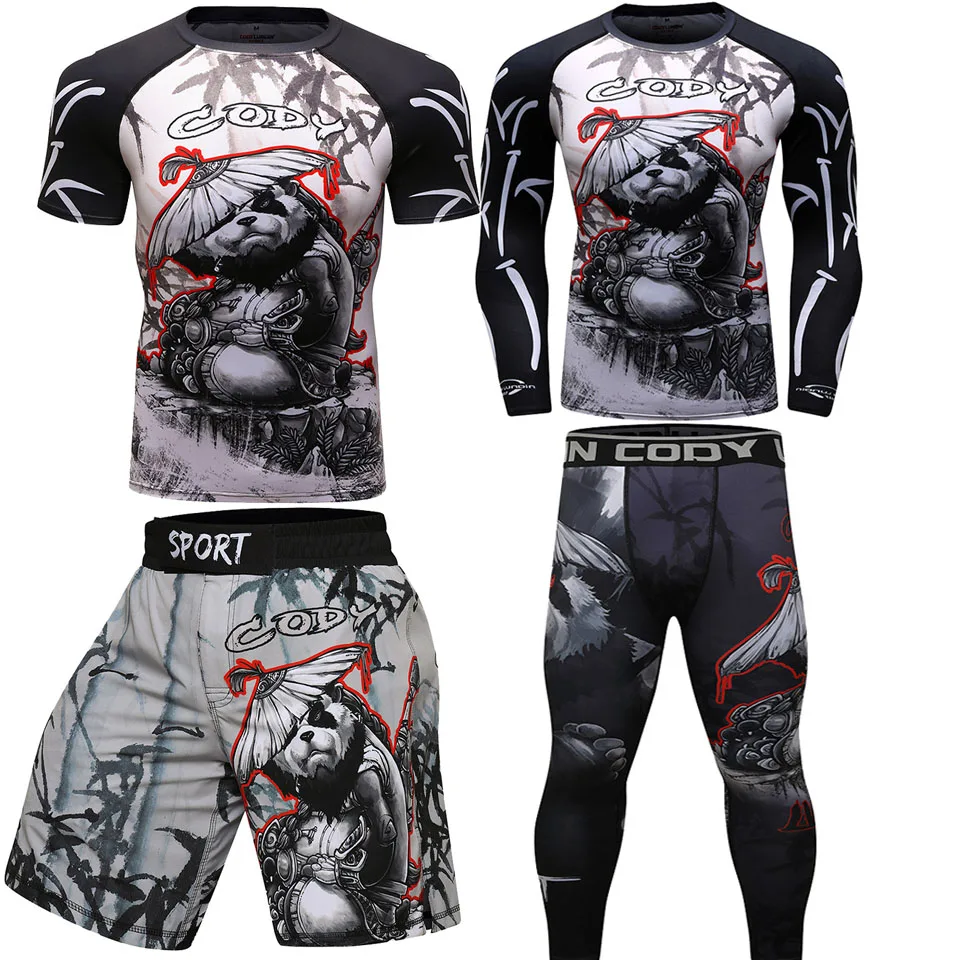 Мужская компрессионная футболка + штаны для MMA Rashguard боксерские мужские