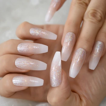 Holographic Faux Ongles Ombre Nautal French Nail Extra Long Coffin Glitter ABS Gel Designed Fingernail set 24 Ct
Holographic Faux Ongles Ombre Nautal French Nail Extra Long Coffin Glitter ABS Gel Designed Fingernail set 24 Ct