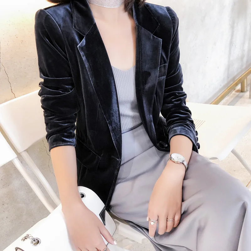Spring and autumn new high-end temperament slim velvet small suit wild jacket women's gold velvet suit Blazers jacket
Spring and autumn new high-end temperament slim velvet small suit wild jacket women's gold velvet suit Blazers jacket