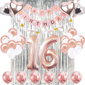16th Birthday Decorations Rose Gold Theme Happy Birthday Balloon Rain Curtain Banner Set 16 Years Old Party Sweet Supplies 
16th Birthday Decorations Rose Gold Theme Happy Birthday Balloon Rain Curtain Banner Set 16 Years Old Party Sweet Supplies