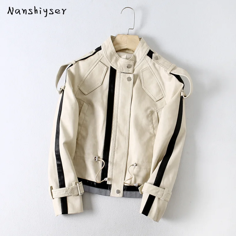 Short Chic Waist drawstring Color matching Washed PU leather jacket women 2020 Autumn New Jaqueta de couro feminina Biker jacket
Short Chic Waist drawstring Color matching Washed PU leather jacket women 2020 Autumn New Jaqueta de couro feminina Biker jacket