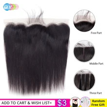 Por 13x4 HD encaje Frontal cierre parte libre oreja a oreja encaje frontales cierre con pelo de bebé peruano pelo humano Remy recto(China)