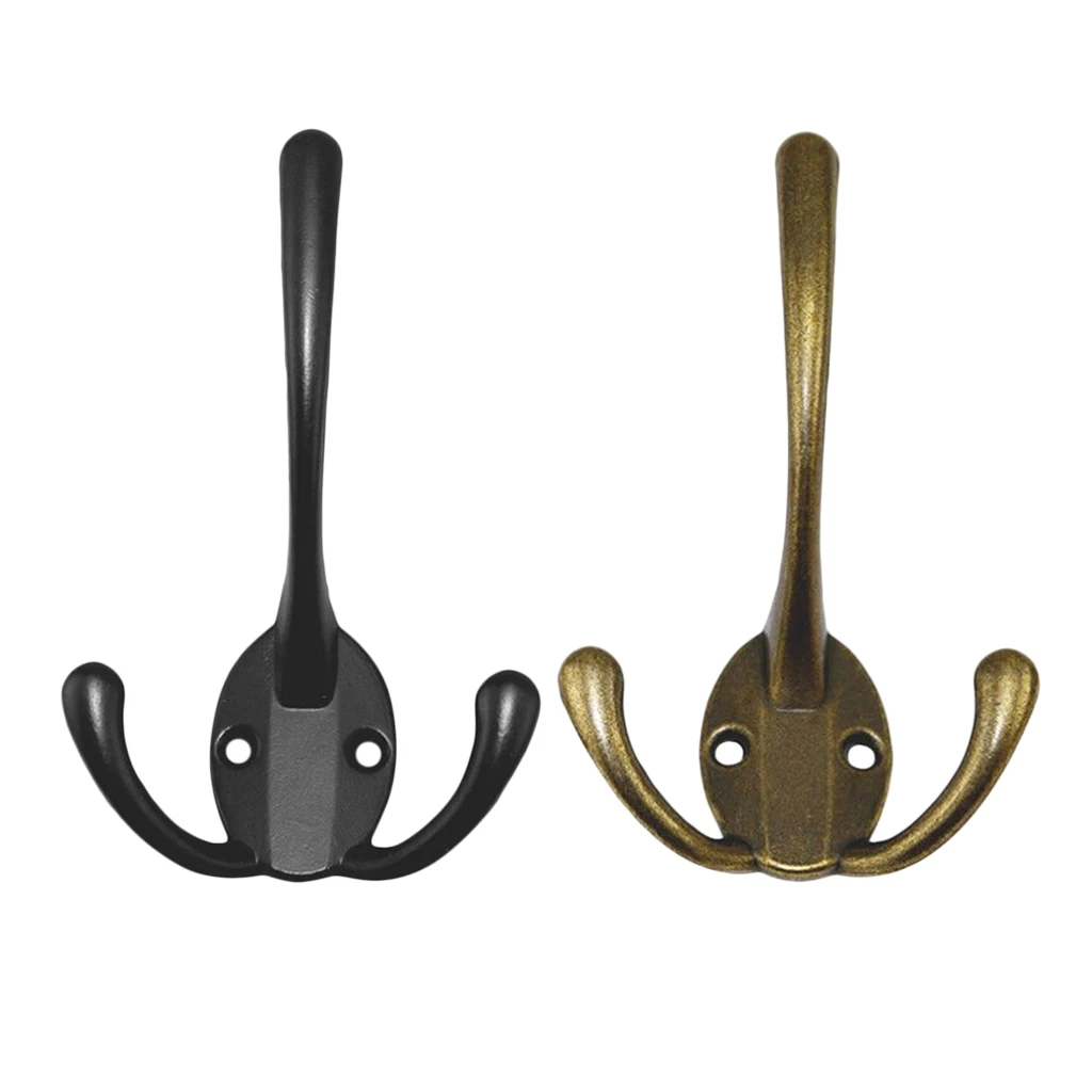 Vintage Zinc Alloy Coat Hooks Dual Hook Hanger Organizer Wall Storage Holder for Clothes Jacket Towel For Entryway Kitchen Bath