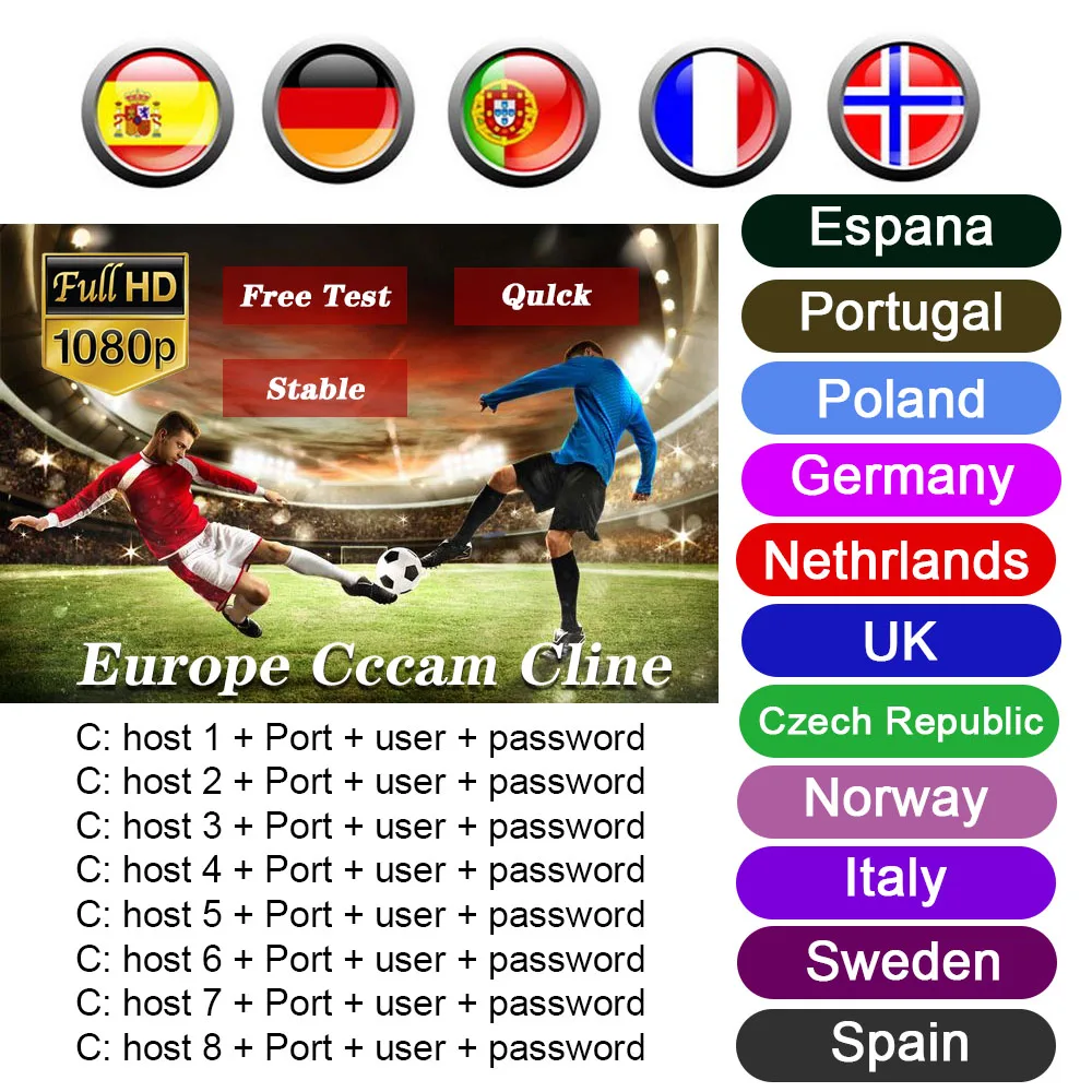 Server Tv-Receiver Cccam Cline Spain Portugal Europe DVB-S2 Stable satellite HD receiver cccam-cline for 1 year
Server Tv-Receiver Cccam Cline Spain Portugal Europe DVB-S2 Stable satellite HD receiver cccam-cline for 1 year