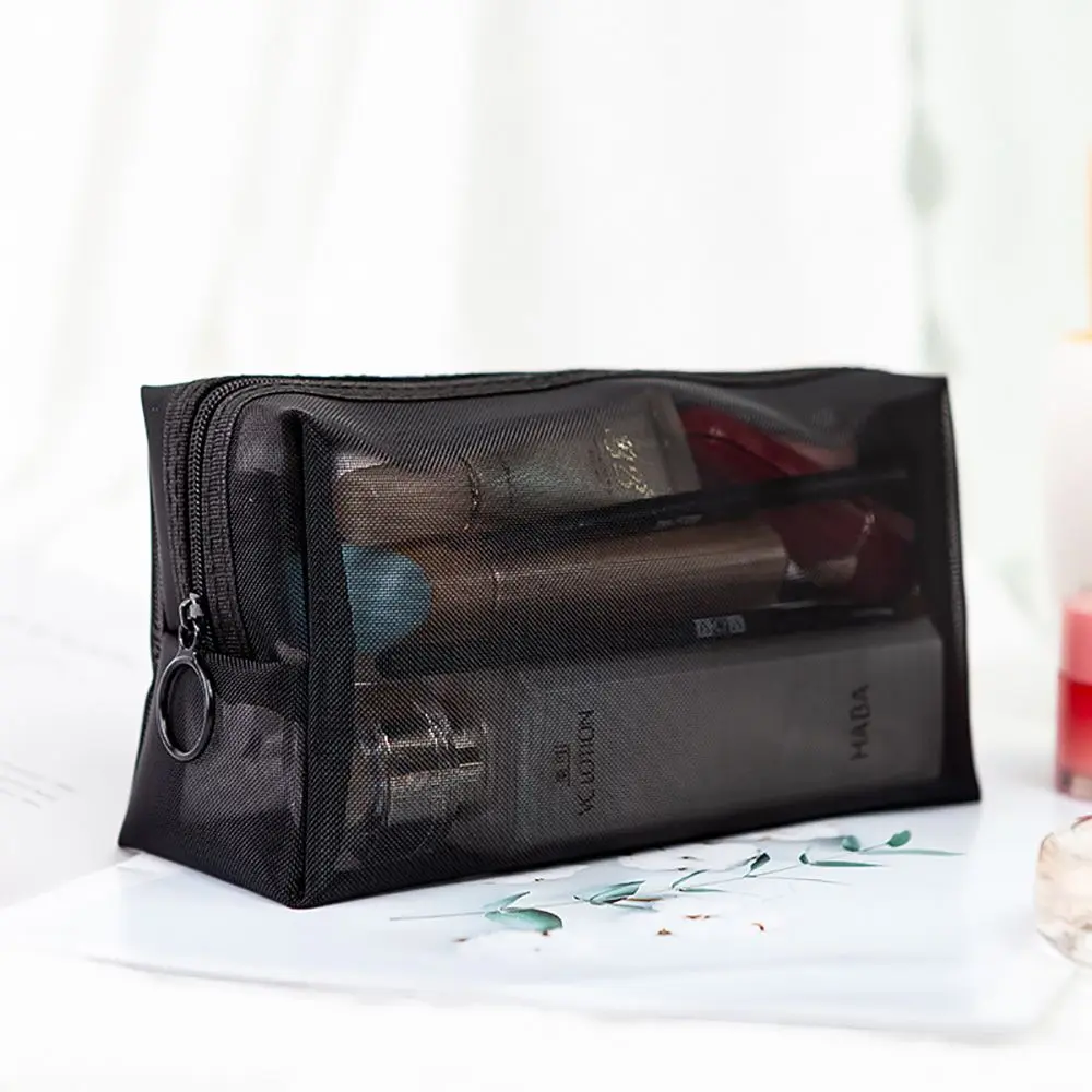1 шт. прозрачная сумка для макияжа черная сетчатая хранения косметический