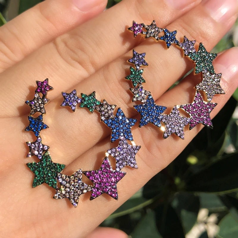 Luxury Colorful Cubic Zirconia Star Dangle Earrings Geometric Hollow Bohemia Gold Color Copper Earring CZ Stone Women Jewelry
Luxury Colorful Cubic Zirconia Star Dangle Earrings Geometric Hollow Bohemia Gold Color Copper Earring CZ Stone Women Jewelry