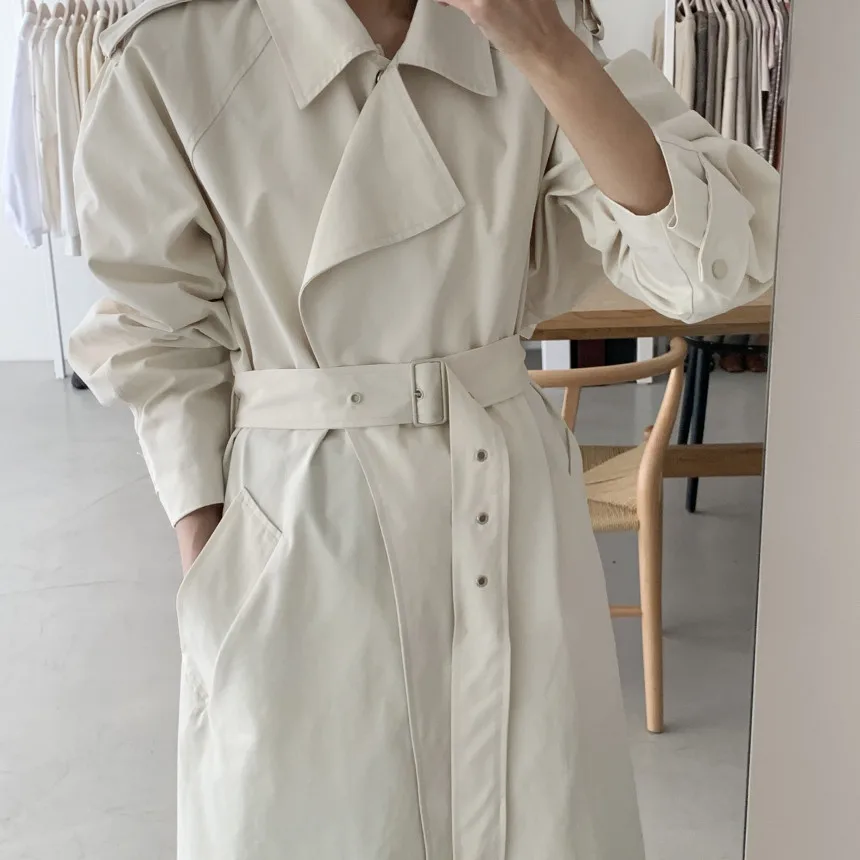 

Elegant Lapel Oversized Women Trench Coats Chic Long Sleeve Loose Belted Sashes Female Solid Windbreaker 2021 Autumn Winter TR74