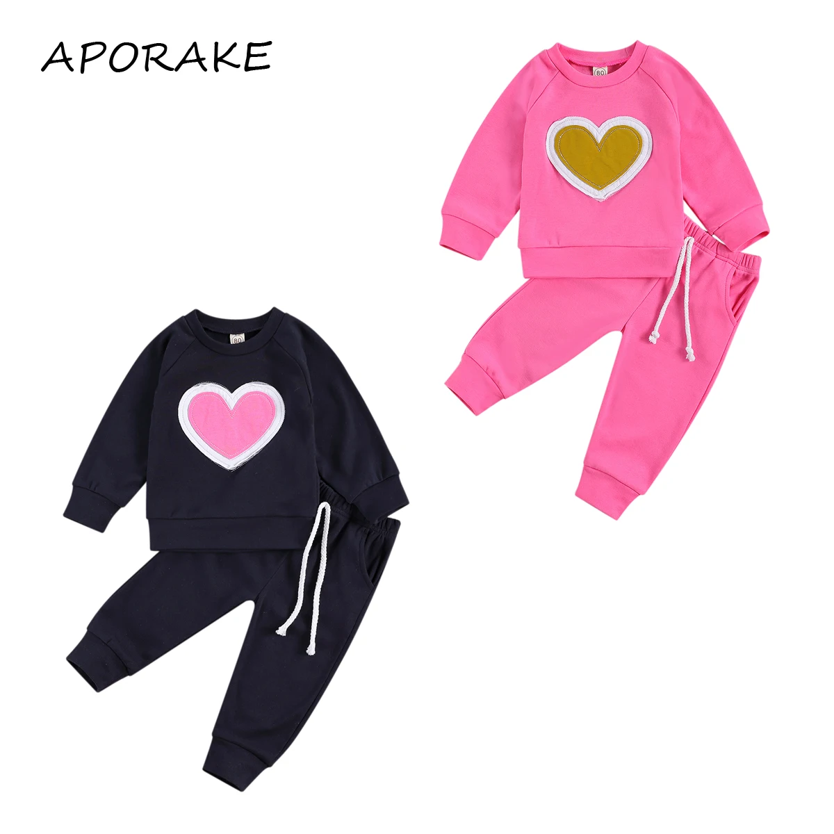 2020 0-3Y Lovely Kids Baby Girl Tracksuit 2pcs Heart Patch Long Sleeve Sweatshirt+Pants Autumn Toddler Clothing Outfits Set | Мать и