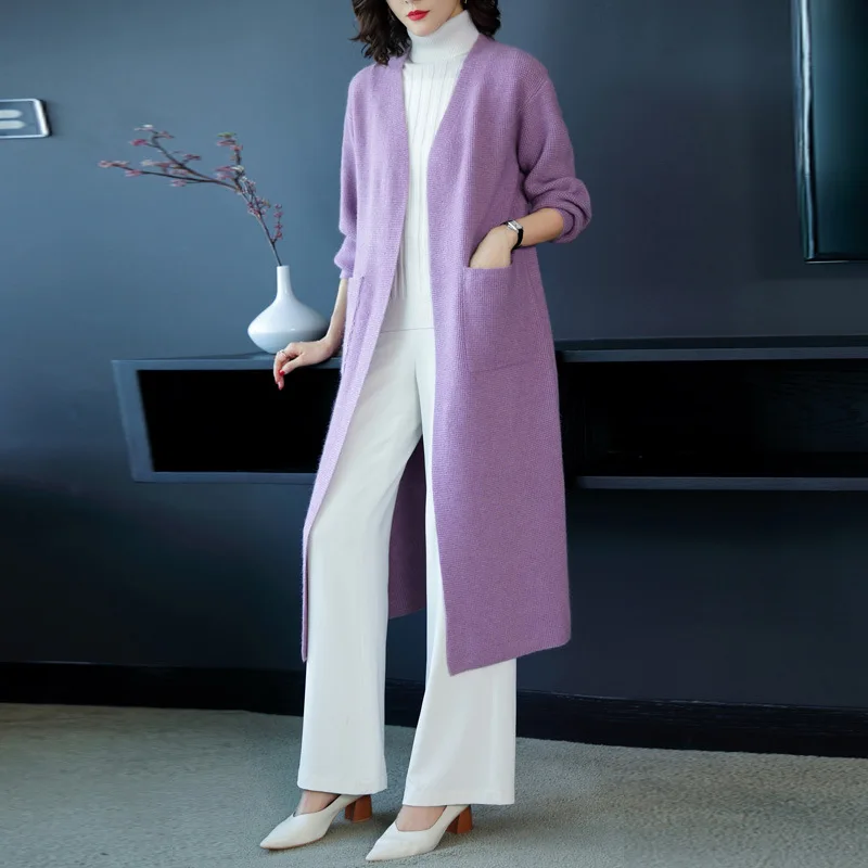 Fall Women Sweater Purple Long Cardigan Loose Casual Sweater Overcoat two pockets 0831-115
Fall Women Sweater Purple Long Cardigan Loose Casual Sweater Overcoat two pockets 0831-115