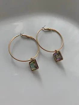 

PRETTY STONE HOOP EARRING GOLD COLOR PLATING ROSE MINT IRIDESCENCE STONE HOOP EARRINGS FOR WOMEN GIRL