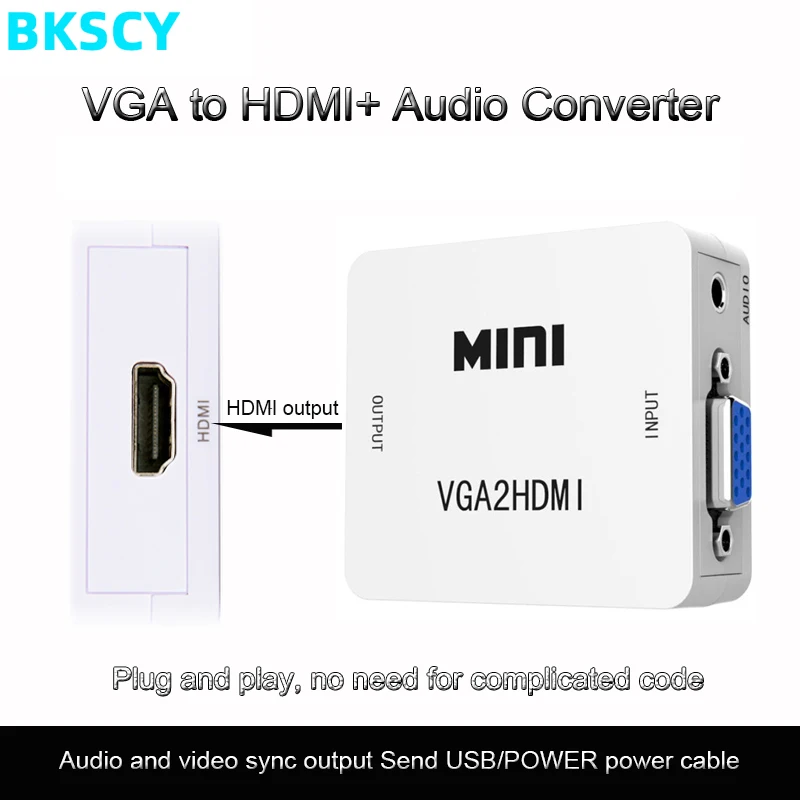 BKSCY VGA to HDMI adapter Converter Mini 1080P VGA2HDMI Converter with Audio for PC Laptop to HDTV Projector
BKSCY VGA to HDMI adapter Converter Mini 1080P VGA2HDMI Converter with Audio for PC Laptop to HDTV Projector