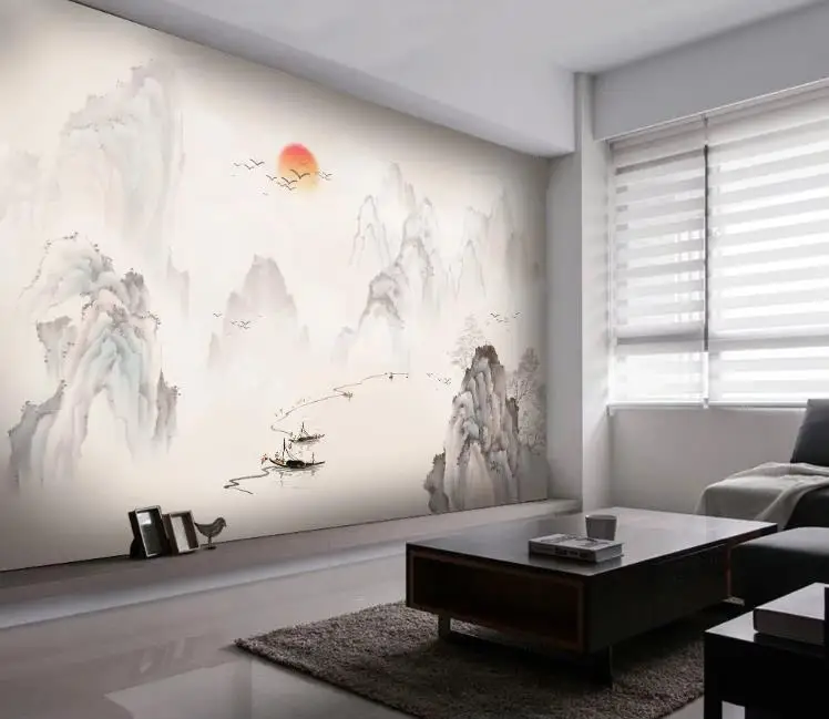 Custom Any Size 3D Wall papers Home decor Abstract hand painted mural painting chinese landscape Wallpaper Living Room | Обустройство