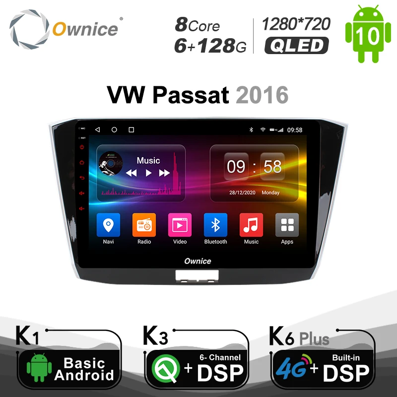 Фото 6G + 128G Ownice Android 10 0 Восьмиядерный автомобильный радиоприемник DVD-плеер GPS 1280*720 для