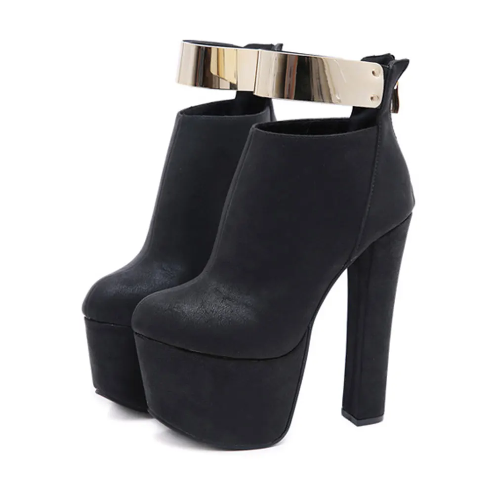 Fashion super high heel women's ankle boots Metal decorative 16CM high heel boots women's shoes Model catwalk shoes 
Fashion super high heel women's ankle boots Metal decorative 16CM high heel boots women's shoes Model catwalk shoes