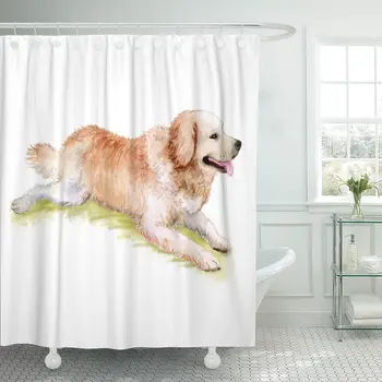 

Watercolor Closeup Portrait of Golden Retriever Breed Dog Large Shower Curtain Polyester 60 x 72 inches Set with Hooks