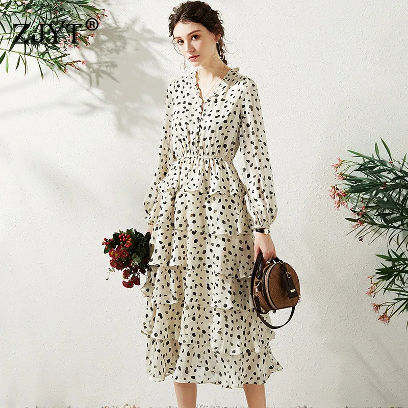2020 New Runway Designer Spring Dress Women High Quality Long Sleeve Polka Dot Print Ruffle Layered Midi Chiffon Dress
2020 New Runway Designer Spring Dress Women High Quality Long Sleeve Polka Dot Print Ruffle Layered Midi Chiffon Dress
