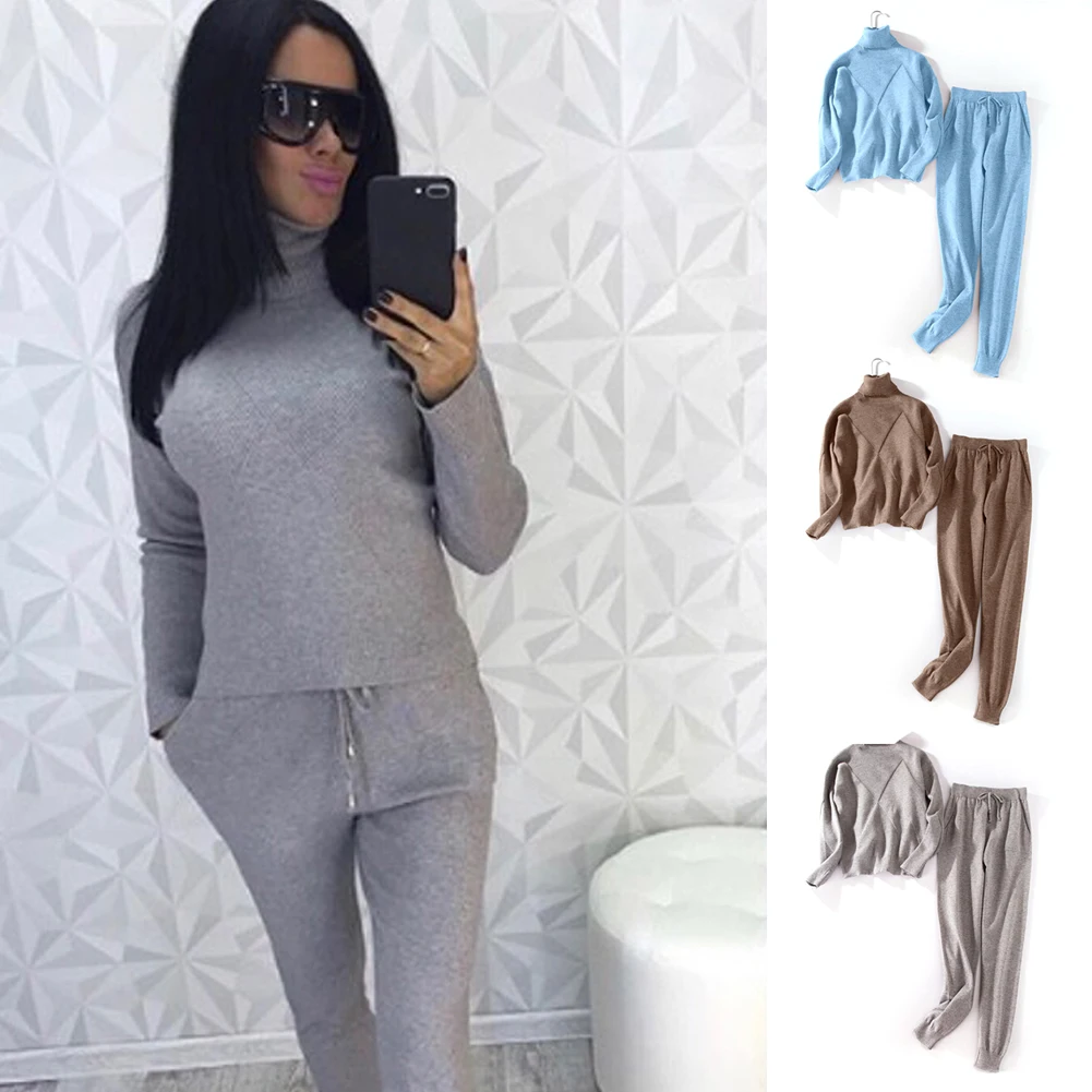 2Pcs Women Knit Pant Slim Fit Sweater Winter Autumn Casual Turtleneck Tracksuit Long Sleeve Sporting Sweatshirts Knitted Suit
2Pcs Women Knit Pant Slim Fit Sweater Winter Autumn Casual Turtleneck Tracksuit Long Sleeve Sporting Sweatshirts Knitted Suit