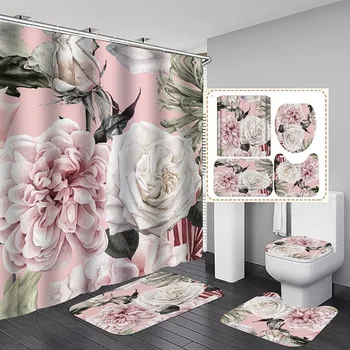 Big Flower Shower Curtain Mat Set with Carpet Bath Screen for Home Hotel Bathtub Partition Mold Proof Durable Curtains Hooks
Big Flower Shower Curtain Mat Set with Carpet Bath Screen for Home Hotel Bathtub Partition Mold Proof Durable Curtains Hooks