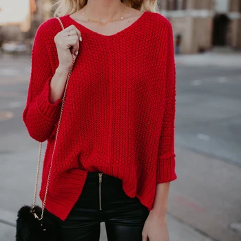 Red Sweaters Women Pullover V Neck Casual Long Sleeve Knitted Sweater Tops Loose Casual Side Split Sweaters Ladies Fall Tops
Red Sweaters Women Pullover V Neck Casual Long Sleeve Knitted Sweater Tops Loose Casual Side Split Sweaters Ladies Fall Tops
