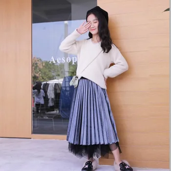 Fashion Girls Autumn Winter Skirts 2020 Teen Girl Long Skirts Velvet Mesh Pleated Korean Midi Skirt Elastic Casual Skirt Vintage 
Fashion Girls Autumn Winter Skirts 2020 Teen Girl Long Skirts Velvet Mesh Pleated Korean Midi Skirt Elastic Casual Skirt Vintage