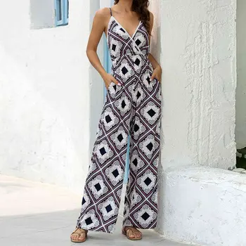 Women's Sexy V-Neck Sling Printed Siamese Pants Loose Casual Siamese Pants 
Women's Sexy V-Neck Sling Printed Siamese Pants Loose Casual Siamese Pants