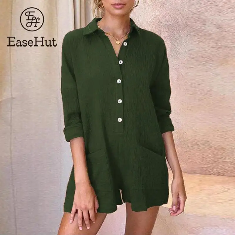 EaseHut 2019 Summer Overalls for Women Turn Down Collar Dropped Shoulder Long Sleeve Playsuit Casual Rompers Women's Jumpsuit
EaseHut 2019 Summer Overalls for Women Turn Down Collar Dropped Shoulder Long Sleeve Playsuit Casual Rompers Women's Jumpsuit