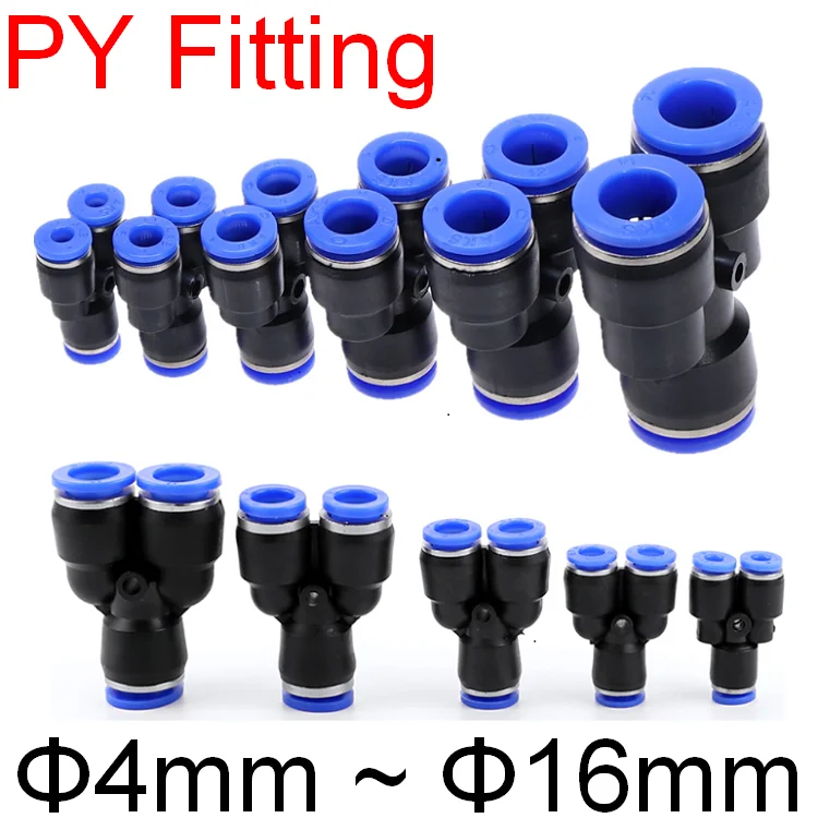 

Air Pneumatic Fitting PY Tube OD 4mm 6mm 8mm 10mm 12mm 16mm Y Type 3Way Port Water Hose Gas Pipe Plastic Push In Quick Connector