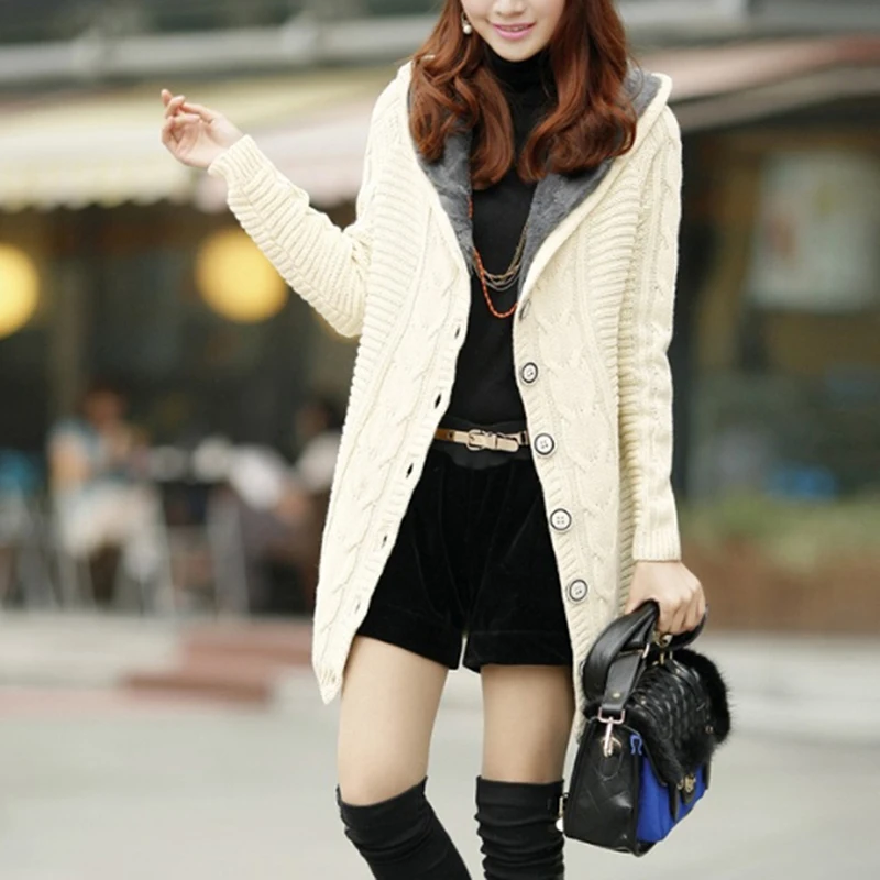 Women Thicken Warm Twist Button Knitted Cardigan Sweater Women Winter Hooded Knitted Cardigan Fashion Female Fur Knitwear
Women Thicken Warm Twist Button Knitted Cardigan Sweater Women Winter Hooded Knitted Cardigan Fashion Female Fur Knitwear