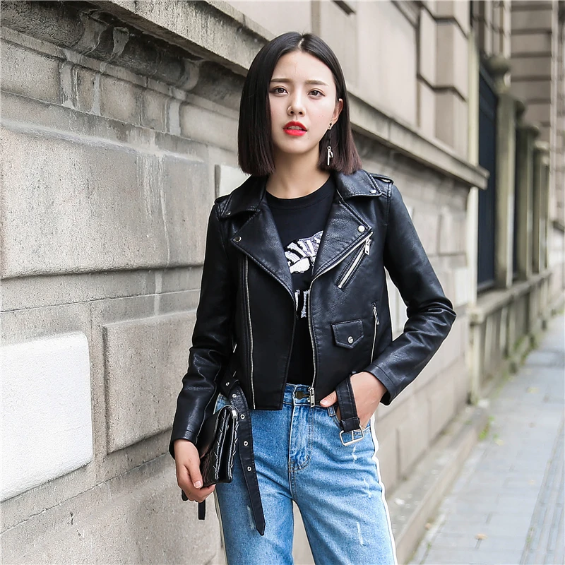 Куртка Ftlzz женская черная из мягкой искусственной кожи|fashion leather jackets women|leather jacket