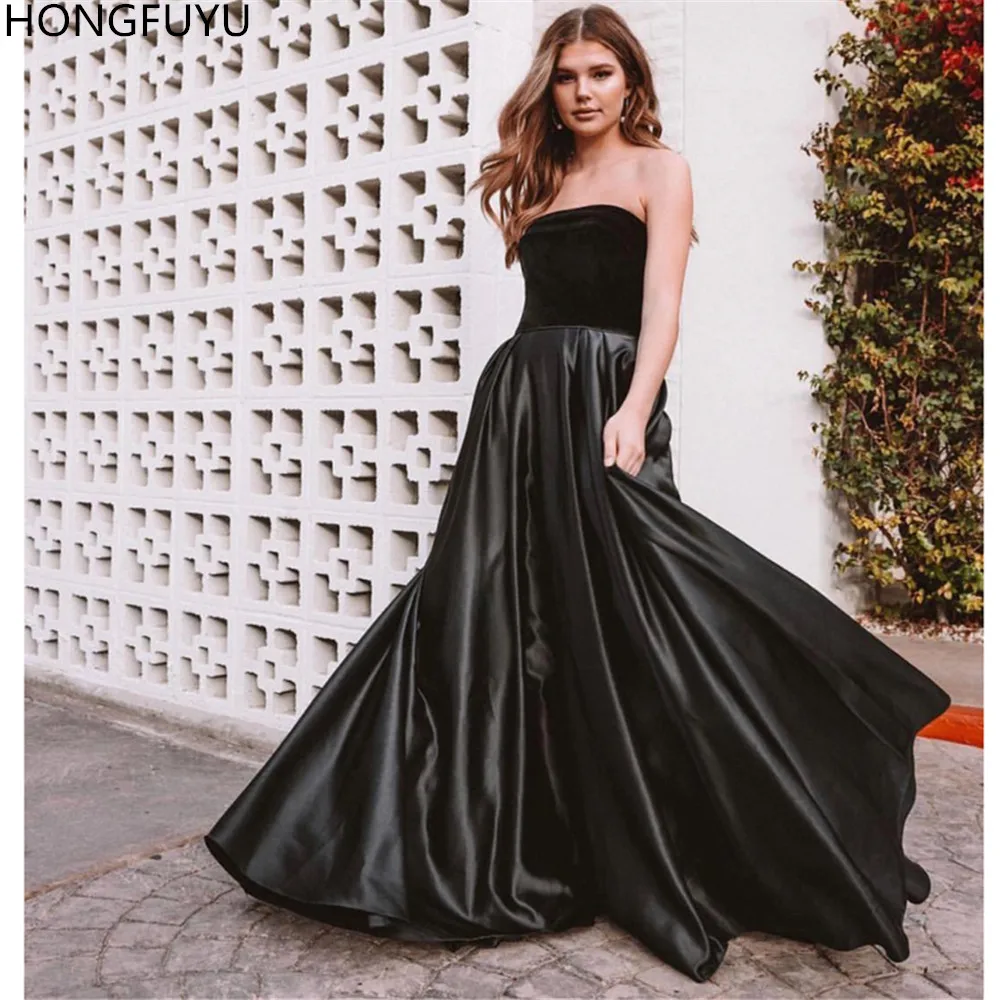 HONGFUYU Velvet Top Strapless Ball Gown Prom Dresses Sexy Satin Backless robe de soiree Black Evening Party Formal Dress Long
HONGFUYU Velvet Top Strapless Ball Gown Prom Dresses Sexy Satin Backless robe de soiree Black Evening Party Formal Dress Long