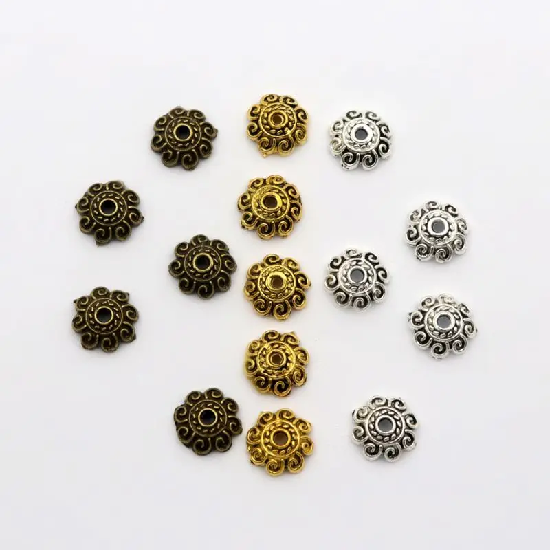 Free 100Pcs Tibetan Silver Gold Flower Spacer Beads For Jewelry Making 7.5x4mm