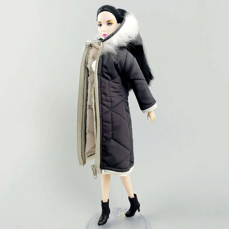 The road to happiness Store】Gray Winter Wear Long Coat for Barbie