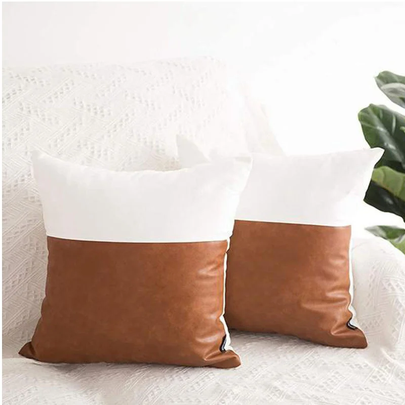45*45 льняная хлопковая подушка в стиле пэчворк из искусственной кожи для офиса