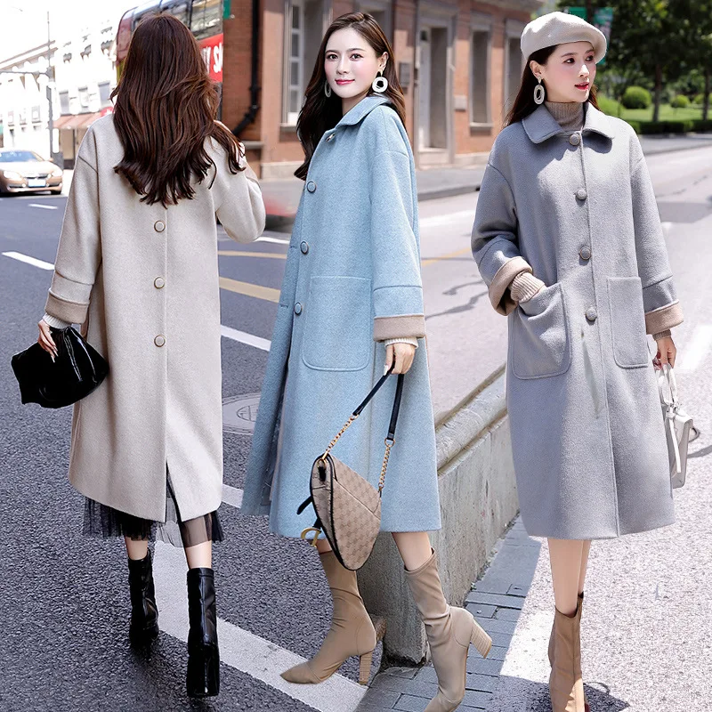 

Woolen Jacket Women's Mid-length 2019 New Style Autumn And Winter Korean-style Nizi Slim Fit-Style Long over-the-Knee Woolen Ove