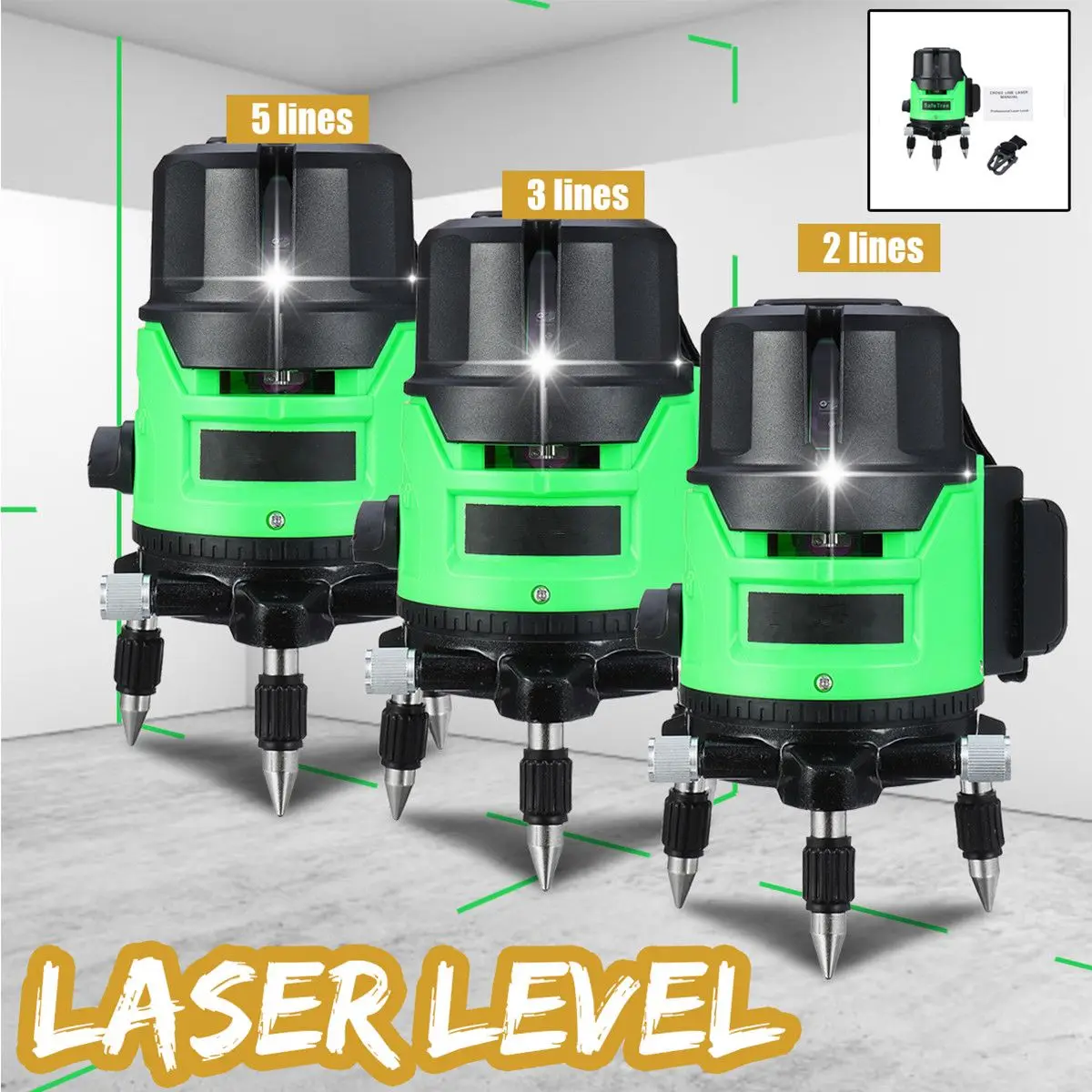 2/3/5 Line Green Laser Level Self-Leveling 360 Horizontal And Vertical Measure Tool W/Tripod Automatic Self Leveling Laser
2/3/5 Line Green Laser Level Self-Leveling 360 Horizontal And Vertical Measure Tool W/Tripod Automatic Self Leveling Laser