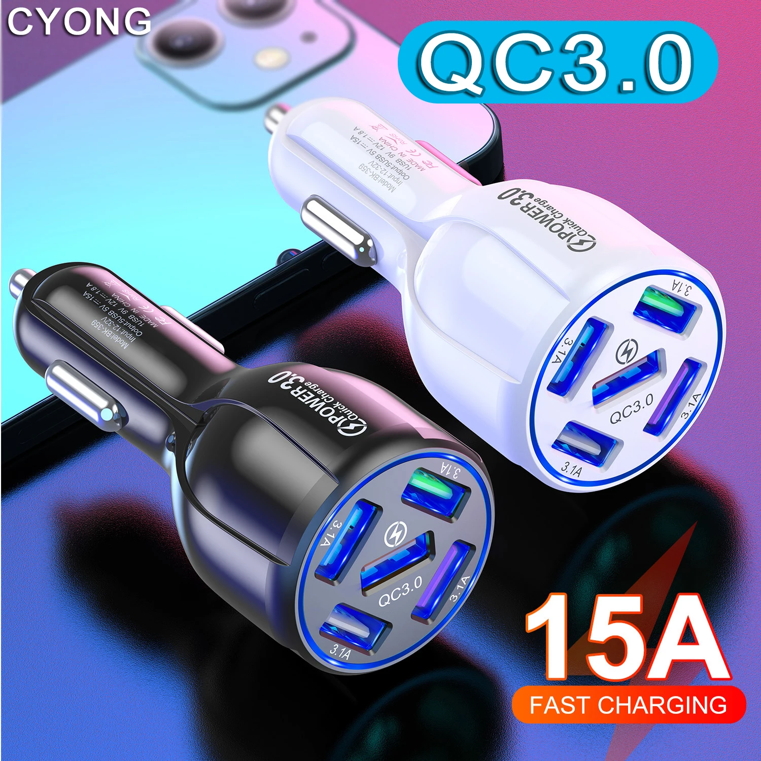 

5 Ports USB Car Charger Quick Charge 3.0 For Samsung S10 Car-Charger Fast Charging For iPhone 11 QC 3.0 Mobile Phone Chargers