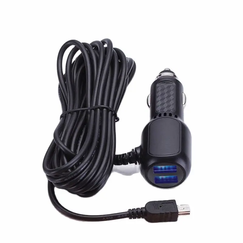 

3.5meter 5V 2.1A Curved mini USB Car Charger with 2 USB Port for Car DVR Camera GPS Video Recorder, input DC 8V-36V