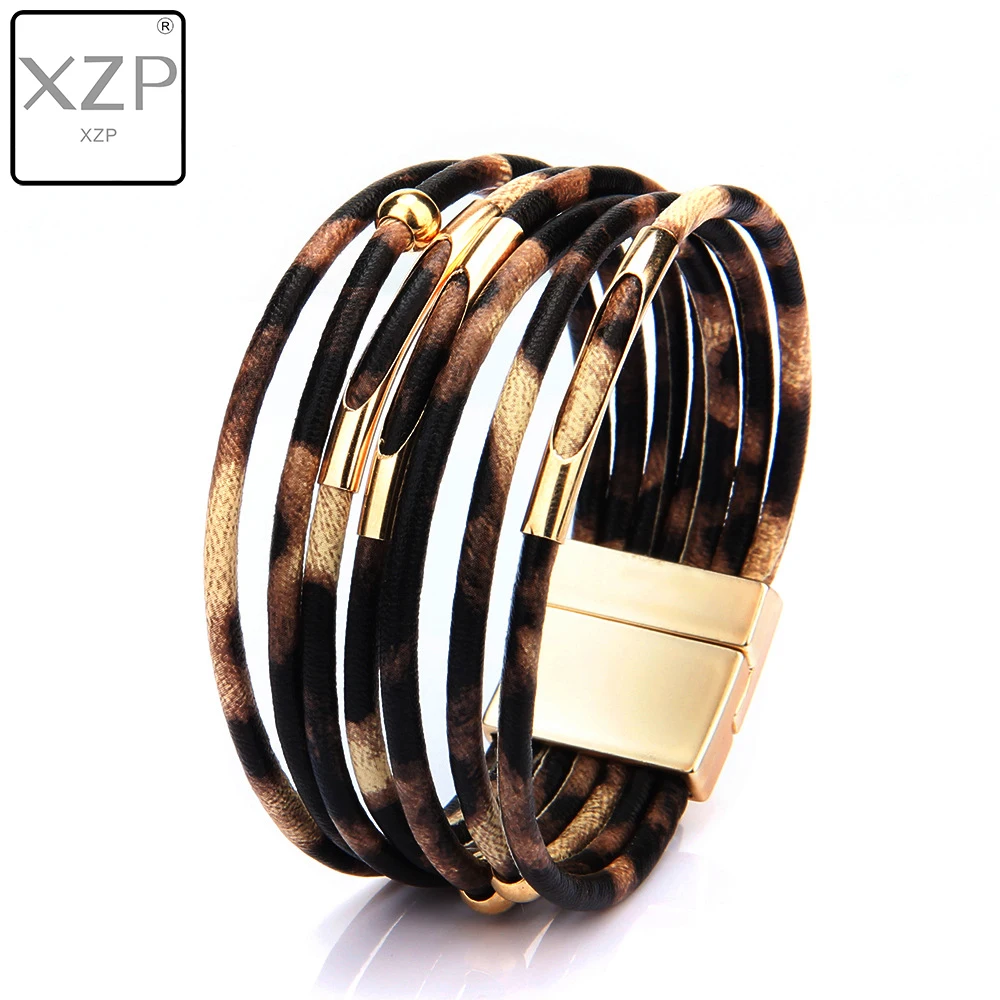 

XZP Leopard Leather Bracelets For Women 2019 Fashion Bracelets & Bangles Elegant Multilayer Wide Wrap Bracelet Jewelry