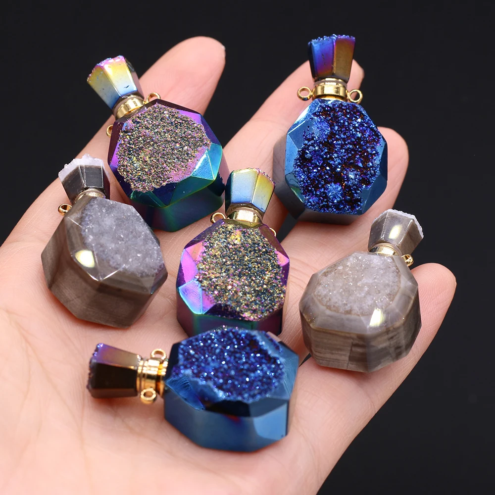 Natural Stone Perfume Bottle Rhombus Pendant Essential Oil Diffuser For Jewelry Making DIY Necklace Accessories Healing Gift 1PC | Украшения