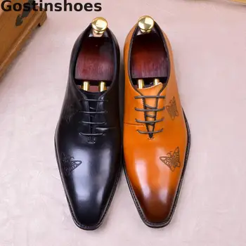 Carved Leather Men Oxfords Shoes Cowhide Black Brown Lace-up Leather Shoes For Men Pointed Toe Wedding Party Office Shoes Dress
Carved Leather Men Oxfords Shoes Cowhide Black Brown Lace-up Leather Shoes For Men Pointed Toe Wedding Party Office Shoes Dress