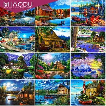 

Miaodu Full Square Diamond Embroidery House Handmade Gift Art 5D DIY Diamond Painting Landscape Mosaic Lake Home Decoration