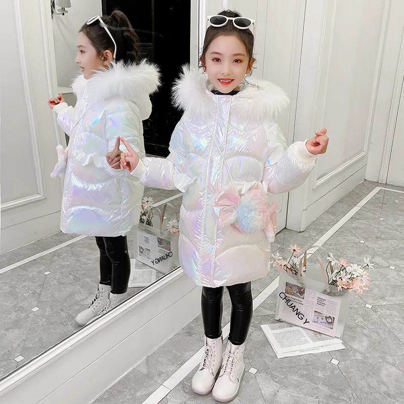 

Children Winter Parkas with Candy Bag 3-12years Teenagers Girls Cardigan Jacket Snow Wear School Outerwear Cotton-padded Coat