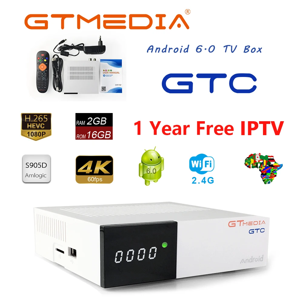 GTmedia GTC Receptor Android 6.0 TV BOX DVB-S2 DVB-C DVB-T2 Amlogic S905D 2GB 16GB +1 Year Clines Satellite TV Receiver TV Box
GTmedia GTC Receptor Android 6.0 TV BOX DVB-S2 DVB-C DVB-T2 Amlogic S905D 2GB 16GB +1 Year Clines Satellite TV Receiver TV Box