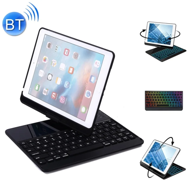 360 Degrees Rotation Bluetooth Keyboard + Horizontal Flip Leather Case with Holder & Colorful Backlight for iPad Pro/Air/Air 2
360 Degrees Rotation Bluetooth Keyboard + Horizontal Flip Leather Case with Holder & Colorful Backlight for iPad Pro/Air/Air 2
