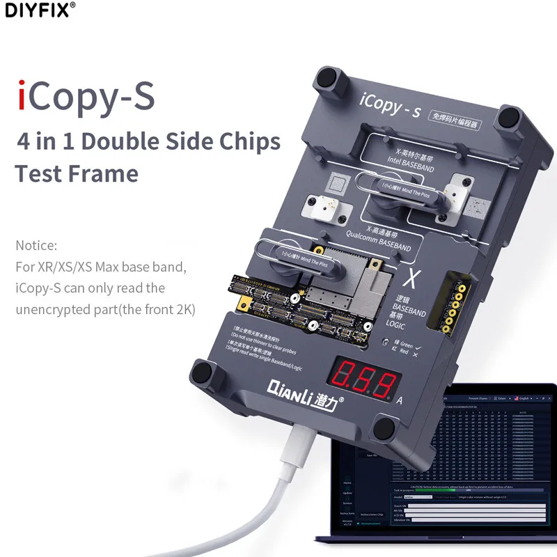 Фото Qianli iCopy-S 4 in 1Double Side Chips Test Stand for iphone 6-11 Pro Max Baseband Logic Chip Read Write Without Soldering | Инструменты